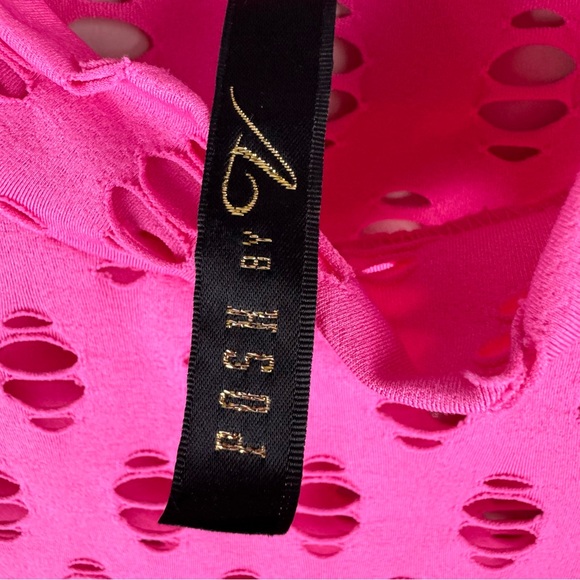 POSH by V Perforated High-Neck Pink Long Sleeve‎ Stretch-jersey Top - Picture 8 of 13